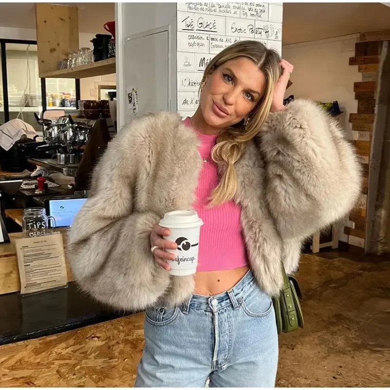 Fashion Fluffy Faux Fur Coat For Women Winter Elegant Loose Long Sleeve Jacket Female Luxury Thick Lady High Street Outerwear