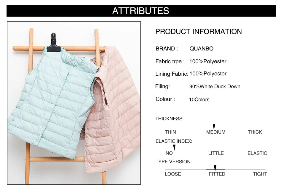 2023 New Women Sleeveless Puffer Jacket Spring Winter Female 90% White Duck Down Ultra Lightweight Packable Warm Down Liner Vest