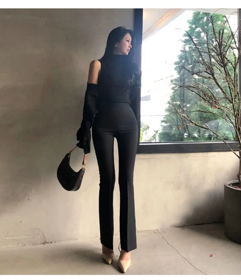 Korea Style Sexy High Waist black Flare Pants Office Lady Slim fit Fashion Women Pants Casual Trousers