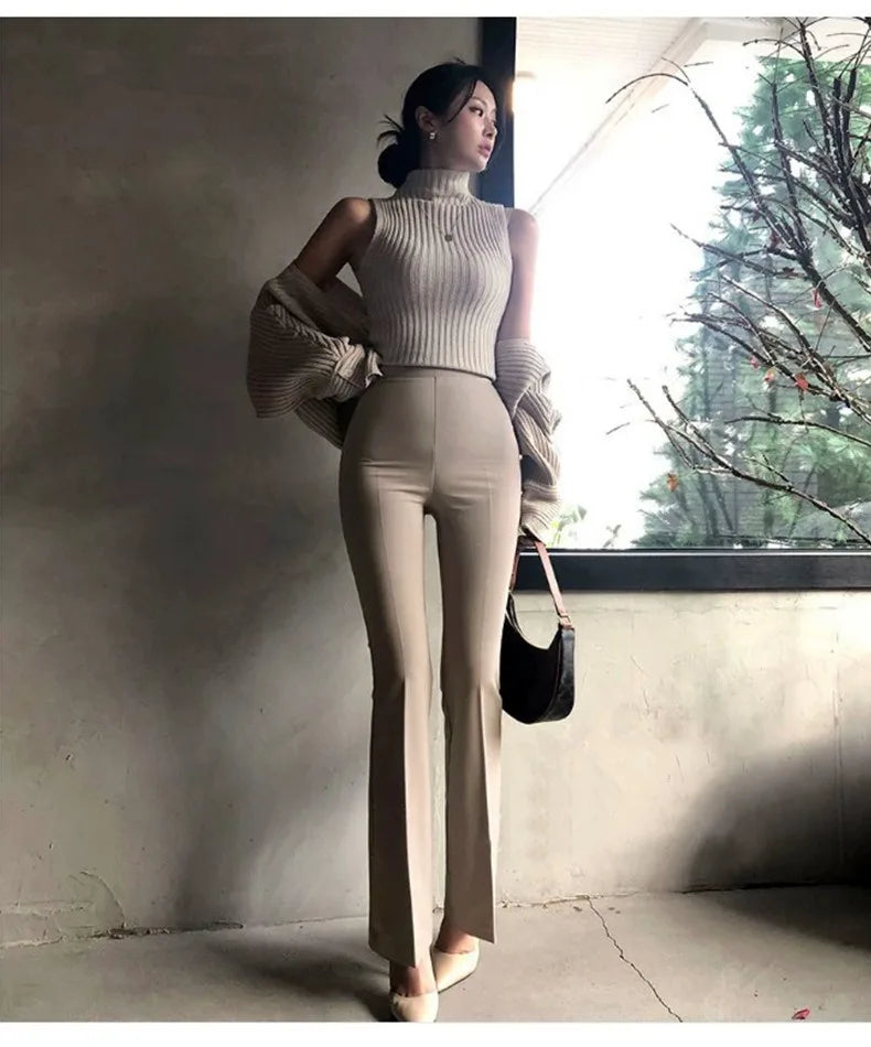 Korea Style Sexy High Waist black Flare Pants Office Lady Slim fit Fashion Women Pants Casual Trousers