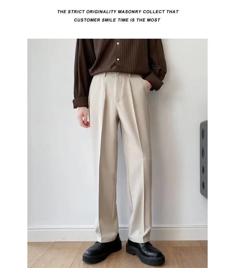 2024 New Men White Straight Pants Fashion Korean Loose Suit Trousers Casual Draped Baggy White Wide Pant Male Streetwear