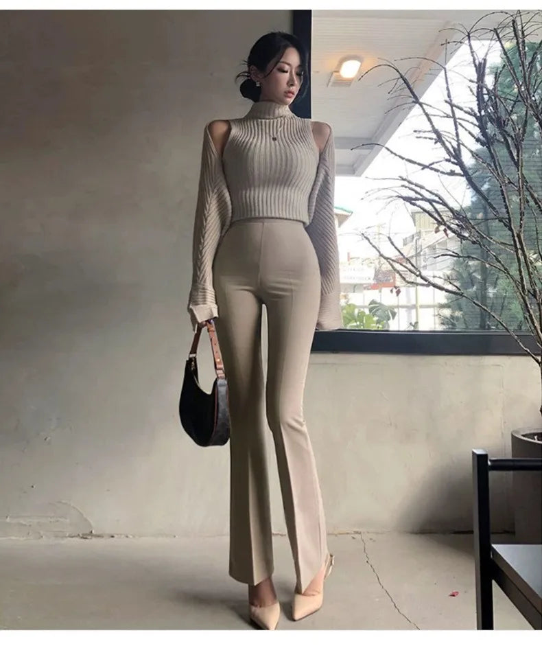 Korea Style Sexy High Waist black Flare Pants Office Lady Slim fit Fashion Women Pants Casual Trousers