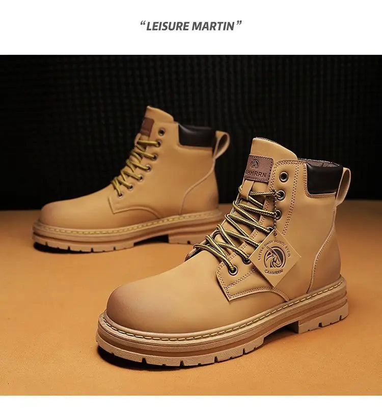 High Top Boots Men Fashion Motorcycle Ankle Walking Boots for Men Winter Boots Man Shoes Lace-Up Botas Hombre Spring Work Boots