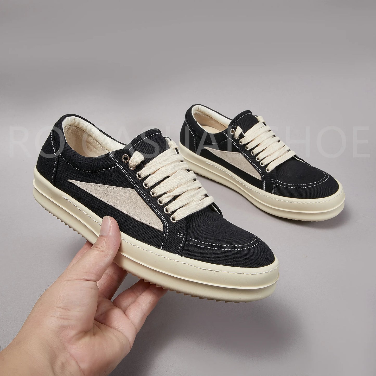 Ricks Outdoor Luxury Black Canvas Low Top Quality Owens Men Shoe Lace Up Women Sneaker Fashion Casual Owens Design boots & Shoes