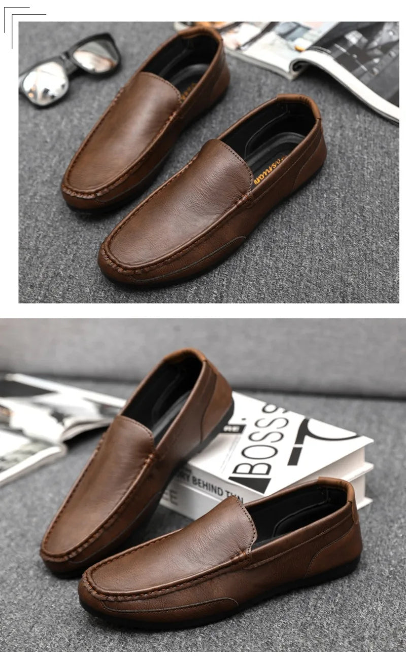 2024British Style Genuine Leather Casual Shoes Business Brand Work Shoes Men Loafers Comfortable Slip on Driving Shoes Moccasins