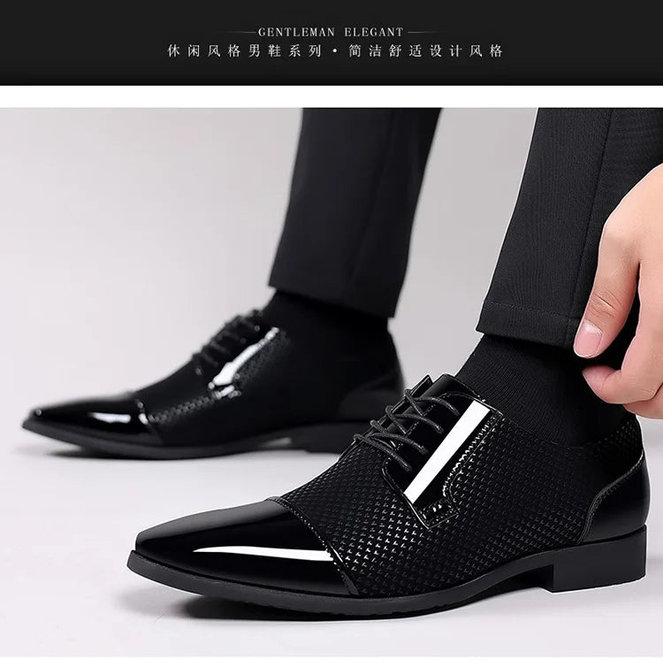 Trending Classic Men Dress Shoes For Men Oxfords Patent Leather Shoes Lace Up Formal Black Leather Wedding Party Shoes2023