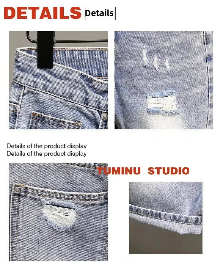 Trendy Denim Shorts For Men Summer Style Korean Version Thin Fit Hip Hop Brand Ins Small Group Medium Length Trousers