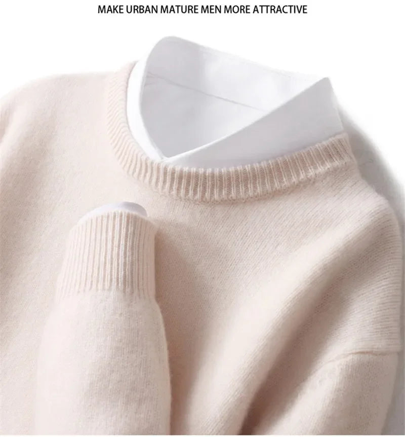 Cashmere Sweater O-neck Pullovers Men's Loose Oversized M-5XL Knitted Bottom Shirt Autumn Winter New Korean Casual Men's Top