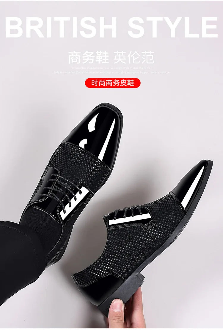 Trending Classic Men Dress Shoes For Men Oxfords Patent Leather Shoes Lace Up Formal Black Leather Wedding Party Shoes2023