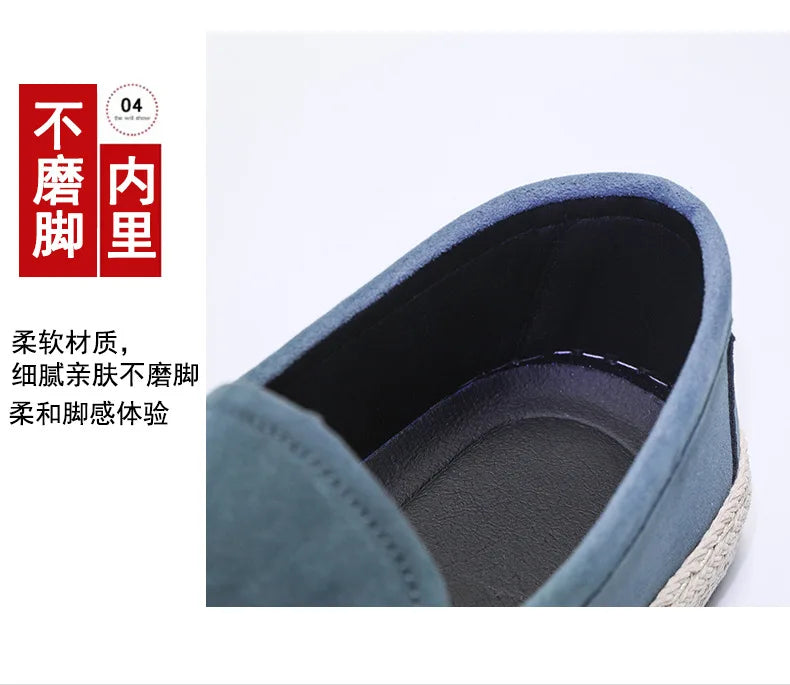 Men Loafers Shoes Summer Shoes Man New Fashion Canvas Footwear Soft Flat Comfy Flock Suede Leather Men Casual Vulcanized Shoe