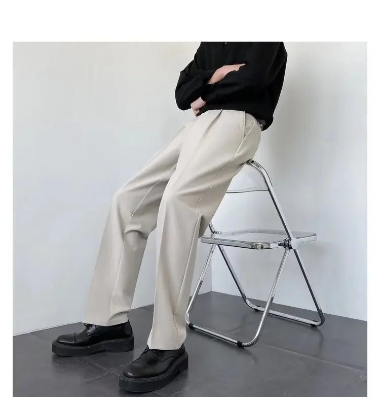 2024 New Men White Straight Pants Fashion Korean Loose Suit Trousers Casual Draped Baggy White Wide Pant Male Streetwear