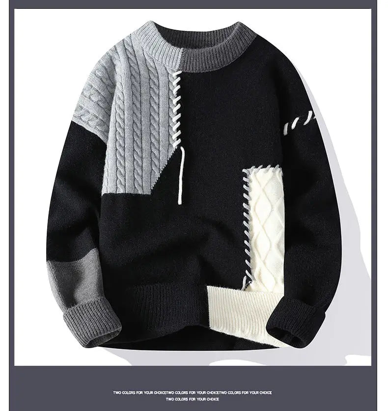 Autumn Winter Warm Mens Sweaters Fashion Turtleneck Patchwork Pullovers New Korean Streetwear Pullover Casual Men Clothing