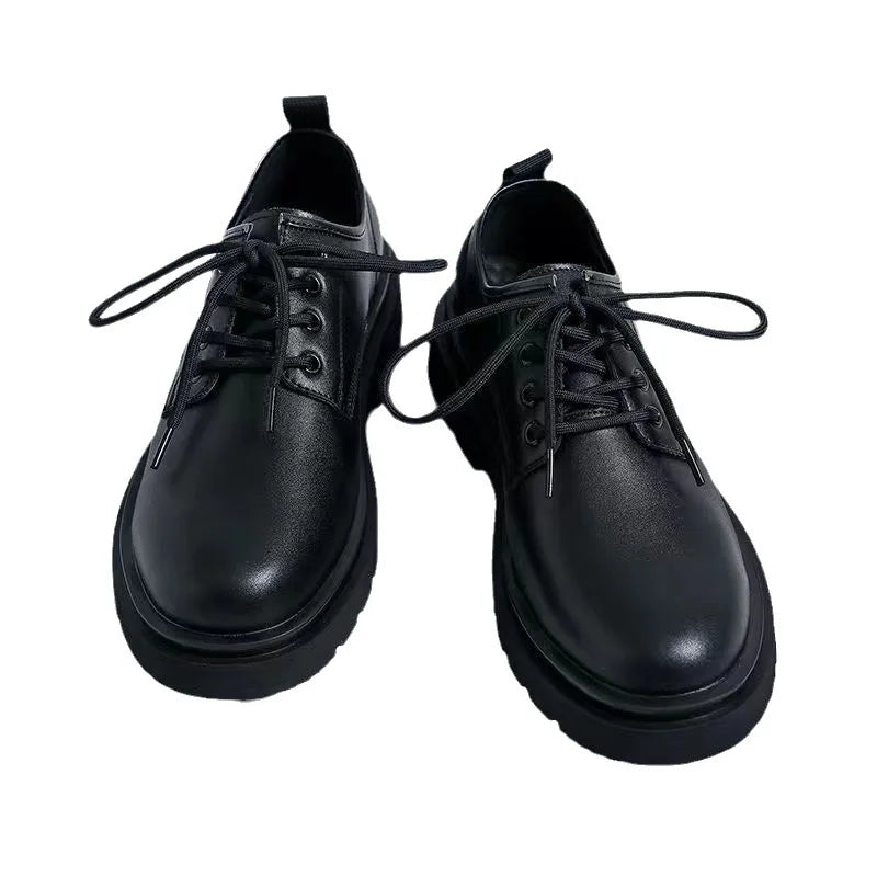 Men Formal Shoes Casual Business Leather Shoe British Style Student Thick Soled Lace Up Round toe Non Slip Comfort Outdoor Shoes