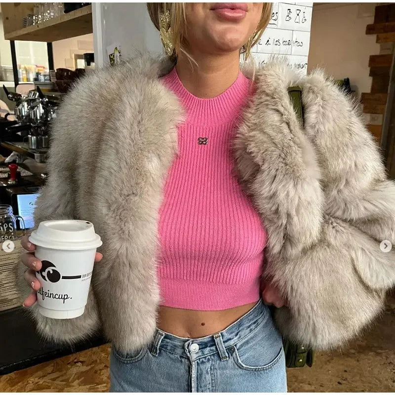 Fashion Fluffy Faux Fur Coat For Women Winter Elegant Loose Long Sleeve Jacket Female Luxury Thick Lady High Street Outerwear