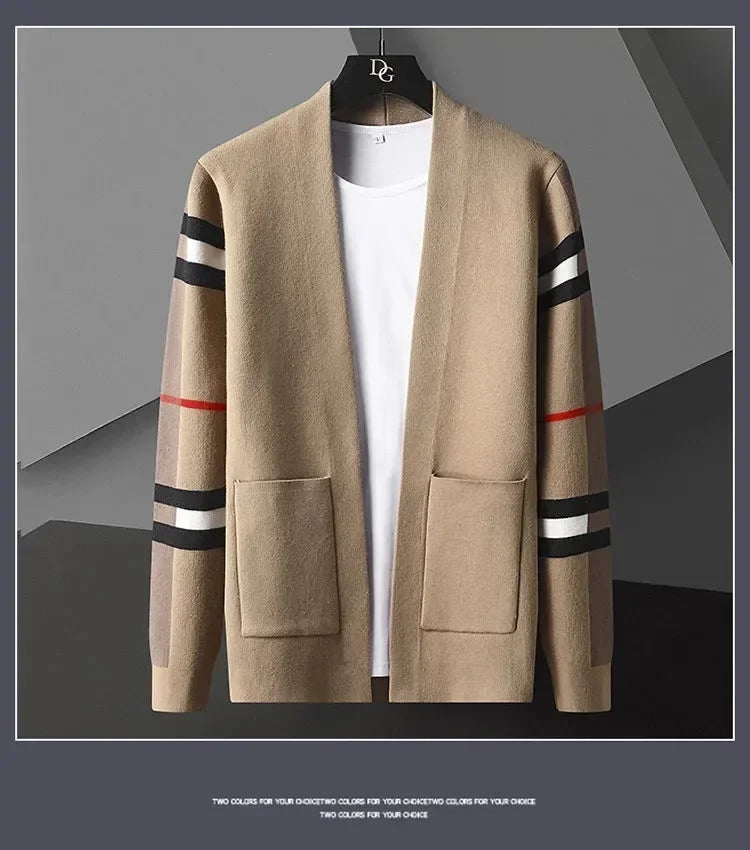 High end long sleeve men's knitted cardigan autumn winter fashion brand elements high-end design Korean style casual Little coat