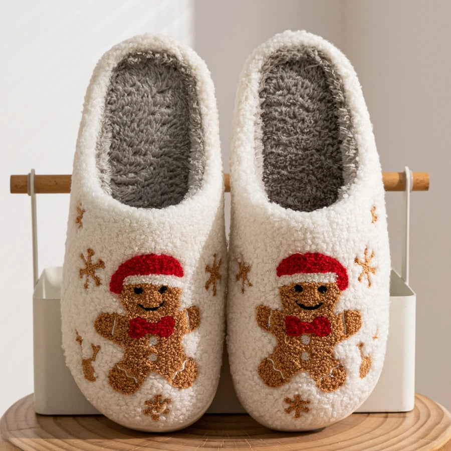 Women Christmas Gingerbread Man Cute Winter Warm Slippers Exquisite Comfy Houseshoes Bedroom Soft Sole Home Shoes for Gift