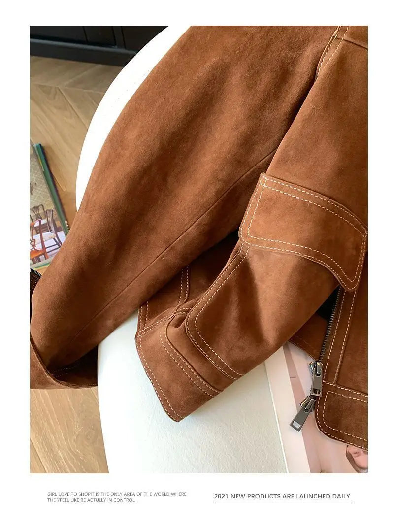 Autumn New Women's Collar Brown Pocket Jacket Coat