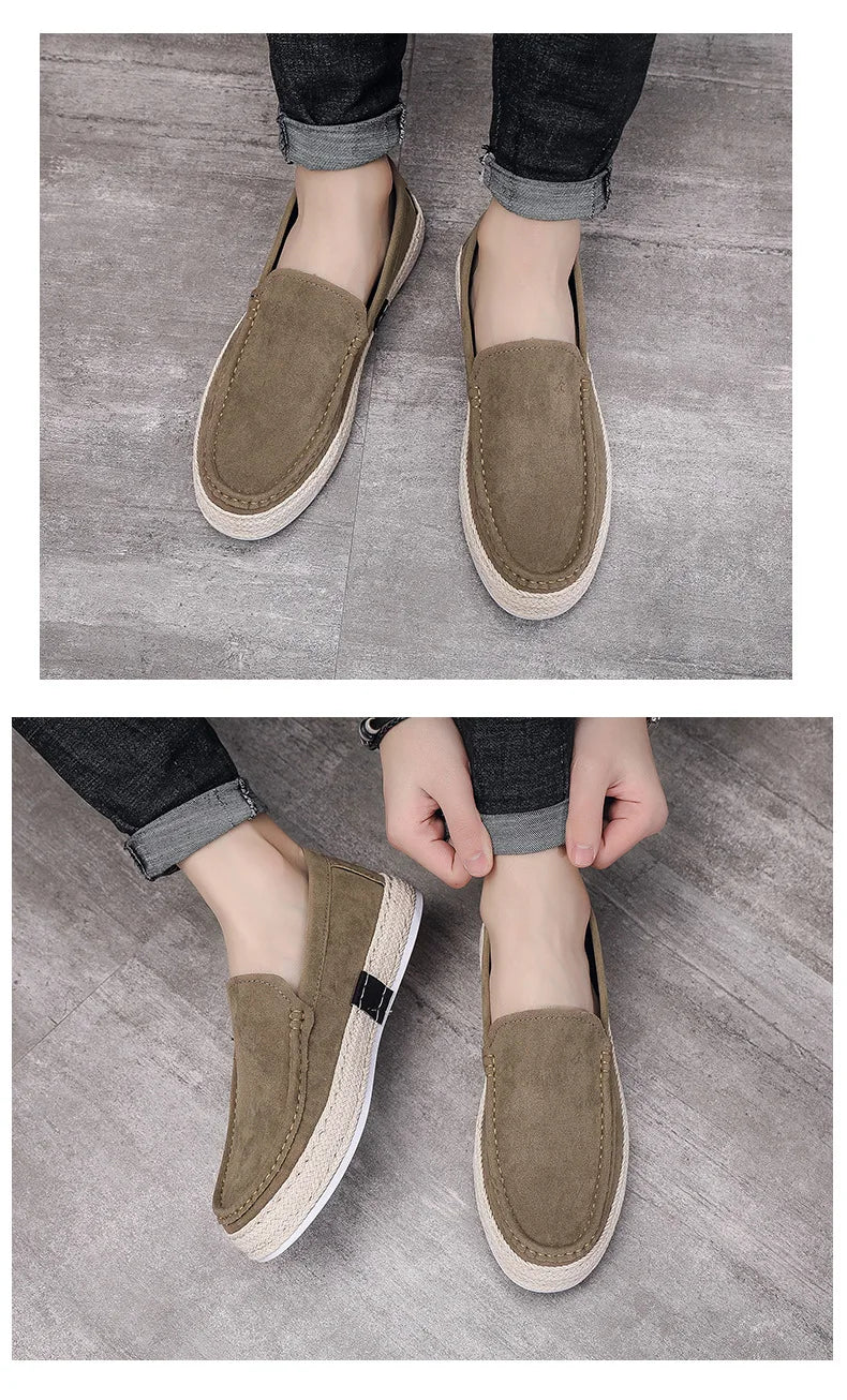 Men Loafers Shoes Summer Shoes Man New Fashion Canvas Footwear Soft Flat Comfy Flock Suede Leather Men Casual Vulcanized Shoe