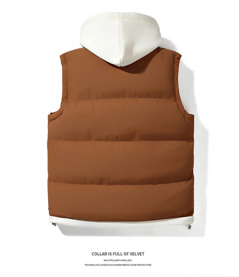 Autumn and winter down cotton vest for men and women, versatile, loose, trendy brand, fake two-piece vest, cotton jacket