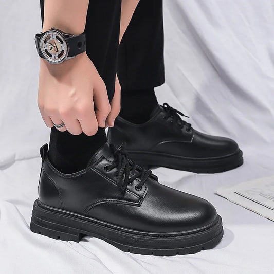 Men Formal Shoes Casual Business Leather Shoe British Style Student Thick Soled Lace Up Round toe Non Slip Comfort Outdoor Shoes