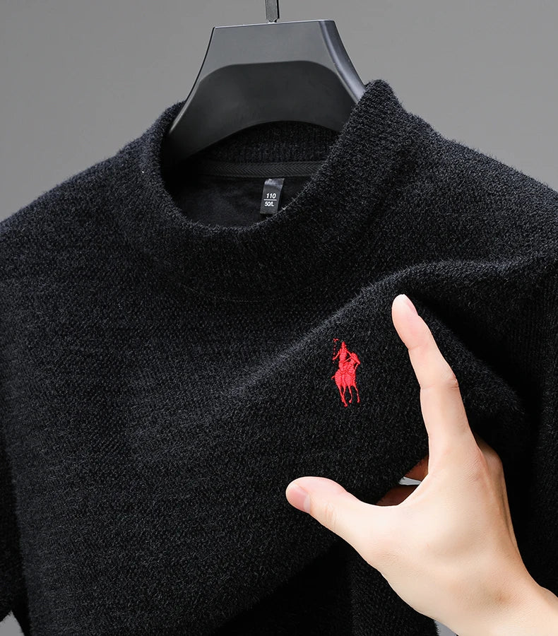 Luxury Brand Men's 2024 Autumn/Winter New Item Exquisite Velvet Embroidered Thick O-Neck Sweater Men's Wool Pullover Knitwear