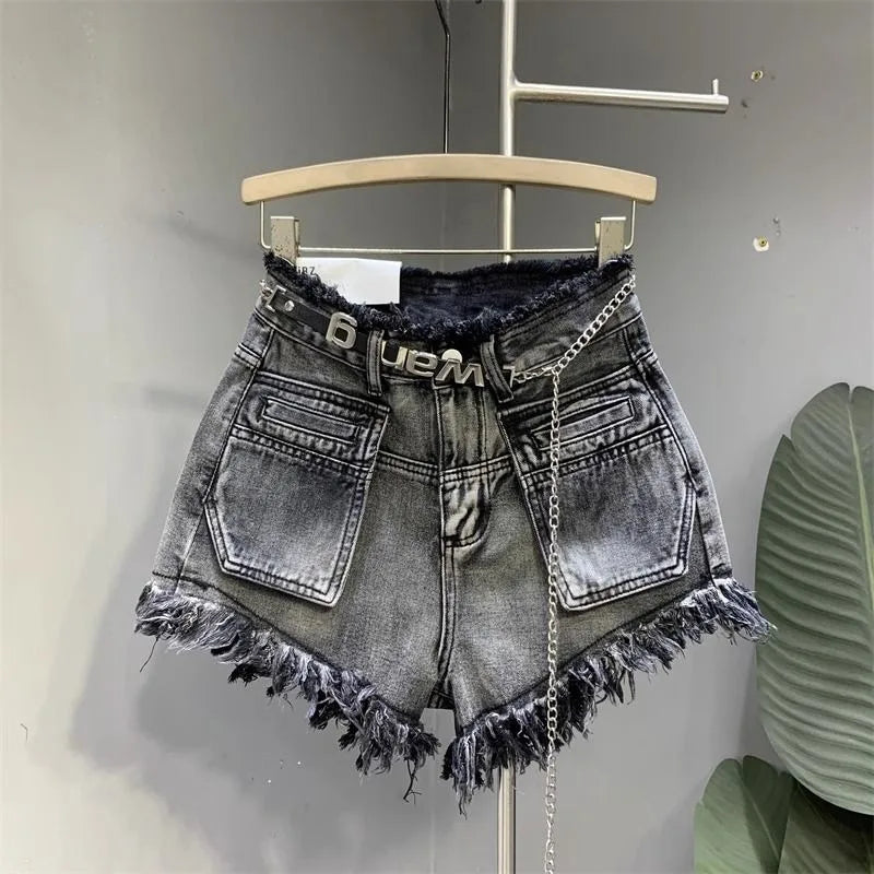 American New Vintage Washing Makes Old Niche Design With Raw Edge Jeans Female Summer High Waist And Slim Hot Pants Short Pants