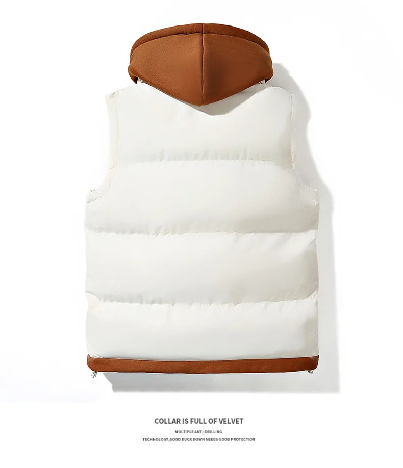 Autumn and winter down cotton vest for men and women, versatile, loose, trendy brand, fake two-piece vest, cotton jacket