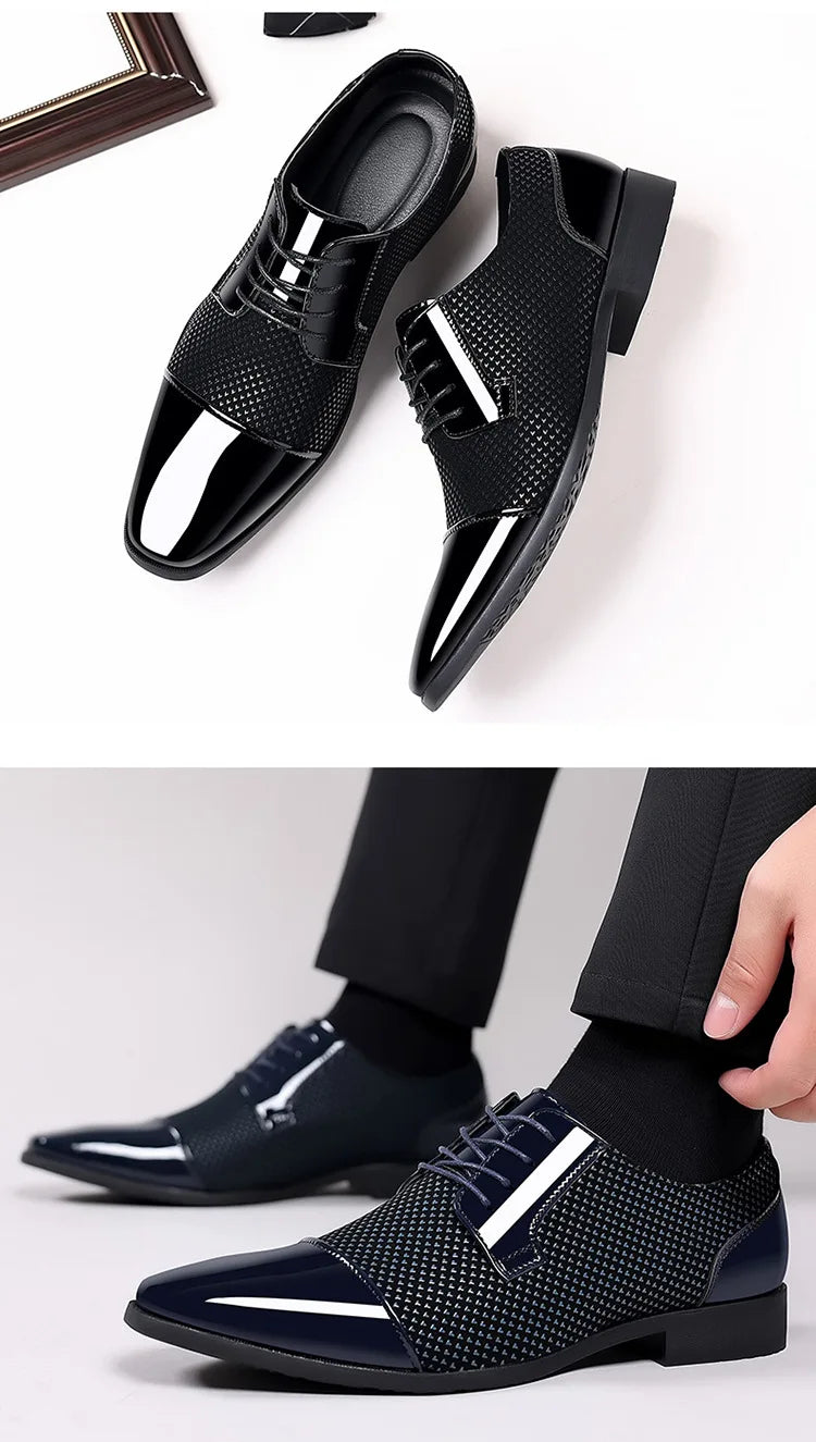 Trending Classic Men Dress Shoes For Men Oxfords Patent Leather Shoes Lace Up Formal Black Leather Wedding Party Shoes2023