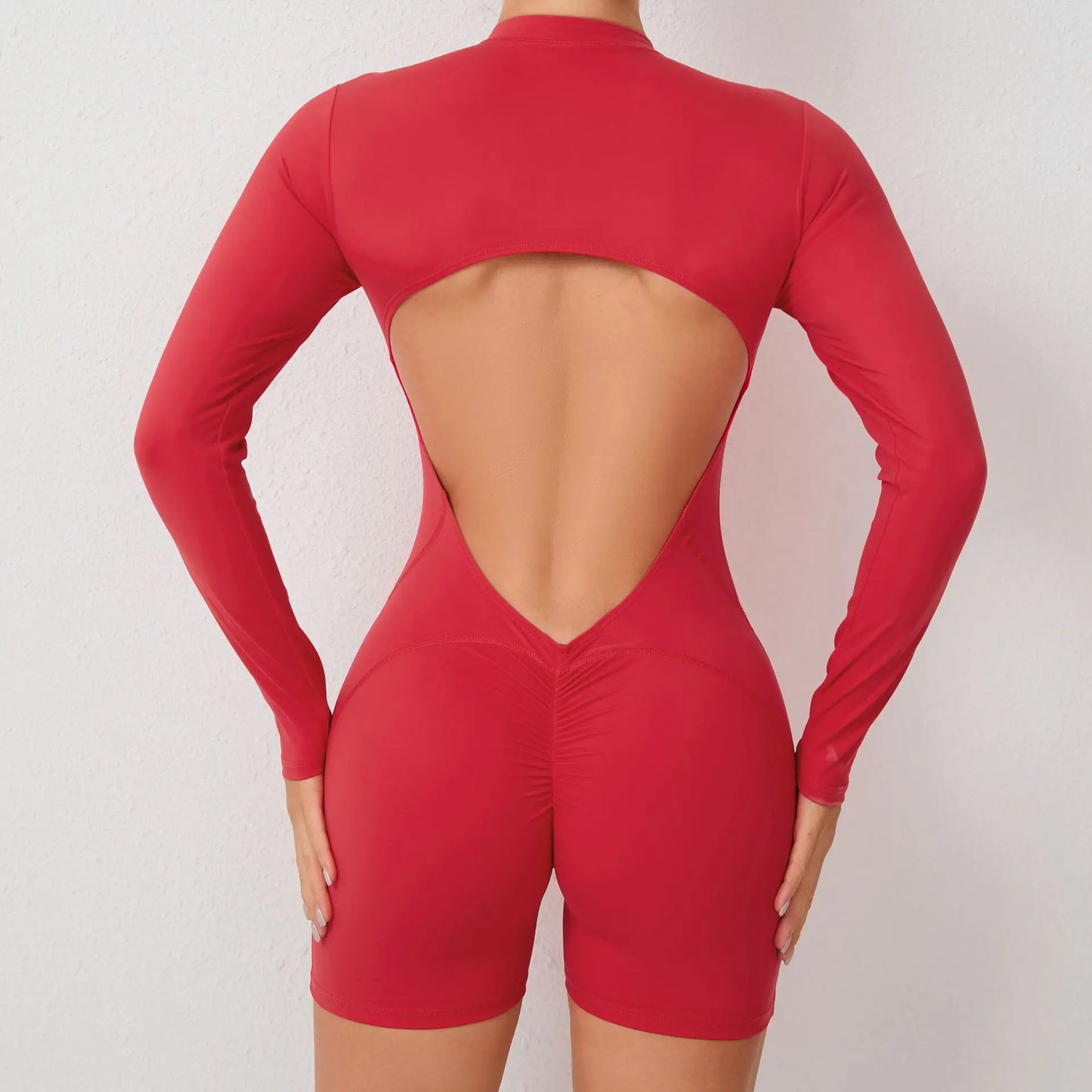 New Pad Zipper Long Sleeve Yoga Set Women One Piece Jumpsuit Gym Workout Shorts Fitness Stretch Bodysuit Sports Athletic Suit