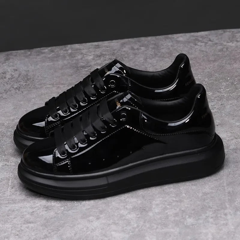 Brand men's shoes black glossy casual men's shoes 2025 spring and autumn new style white shoes fashion couple sneakers