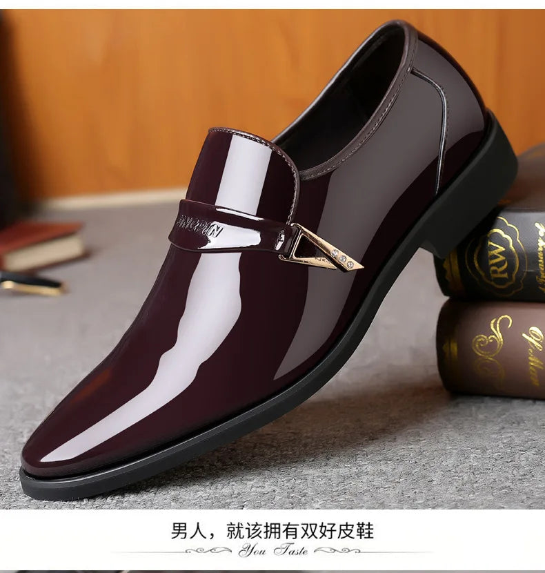 Men's Leather Shoes Paten Oxford Shoes for Men Slip on Bright Leather Business Casual Shoes Footwear Pointed Toe Shoes for Man