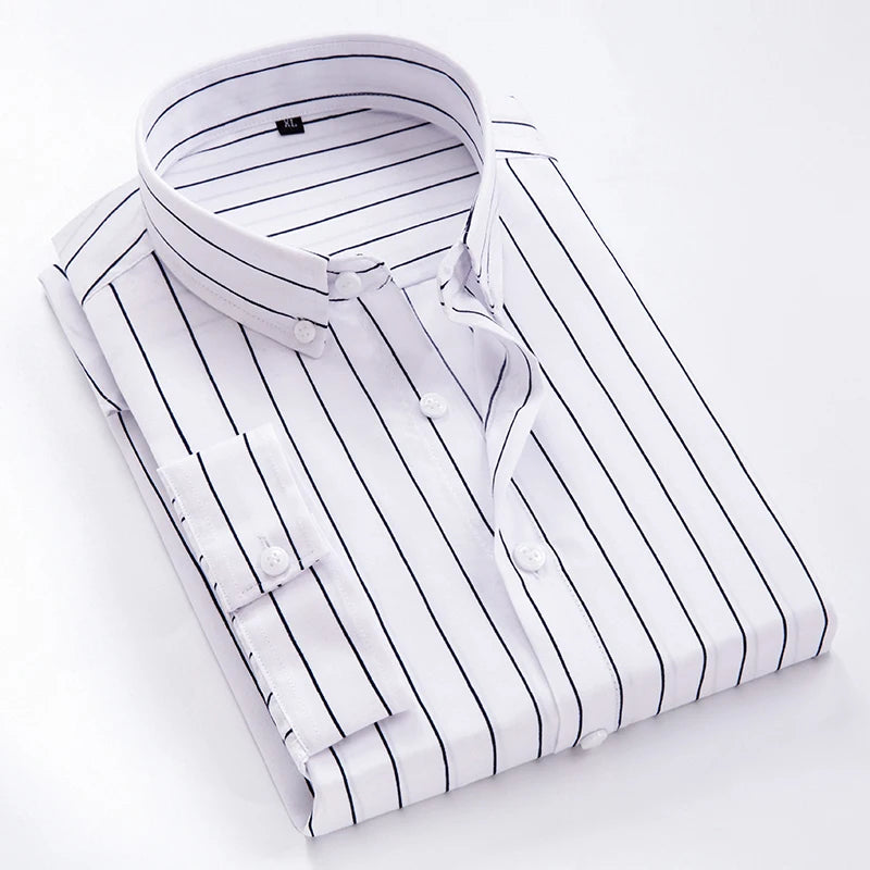 Classic Men‘s Long Sleeved Striped Casual Shirt Slim Fitted Men Cotton Business Formal Shirt