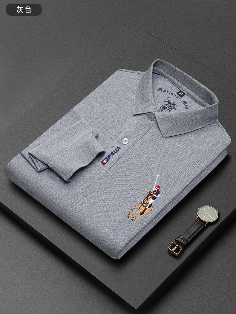 High end luxury brand exquisite embroidered polo shirt Men's long sleeve 2023 Autumn New Fashion lapel T-shirt wrinkle resistant