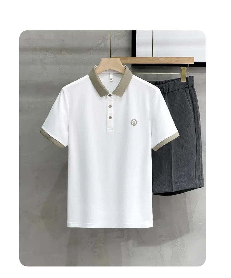 High quality short sleeve men's POLO shirt 2024 summer fashionable new gold thread embroidery top breathable casual T-shirt