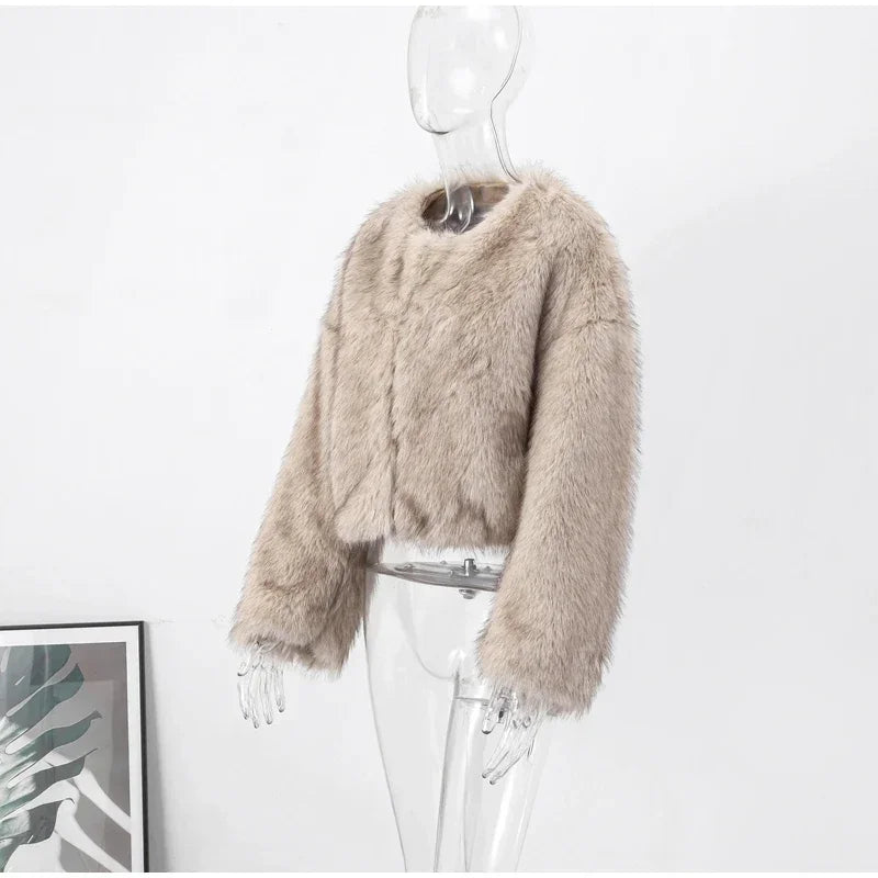 Fashion Fluffy Faux Fur Coat For Women Winter Elegant Loose Long Sleeve Jacket Female Luxury Thick Lady High Street Outerwear