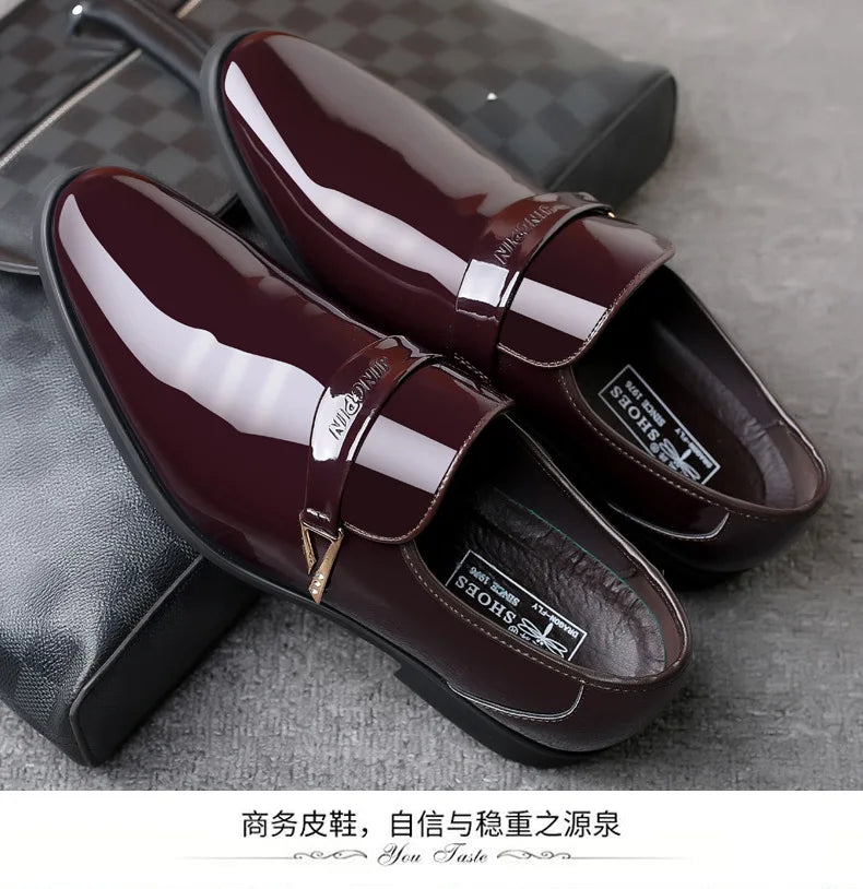 Men's Leather Shoes Paten Oxford Shoes for Men Slip on Bright Leather Business Casual Shoes Footwear Pointed Toe Shoes for Man