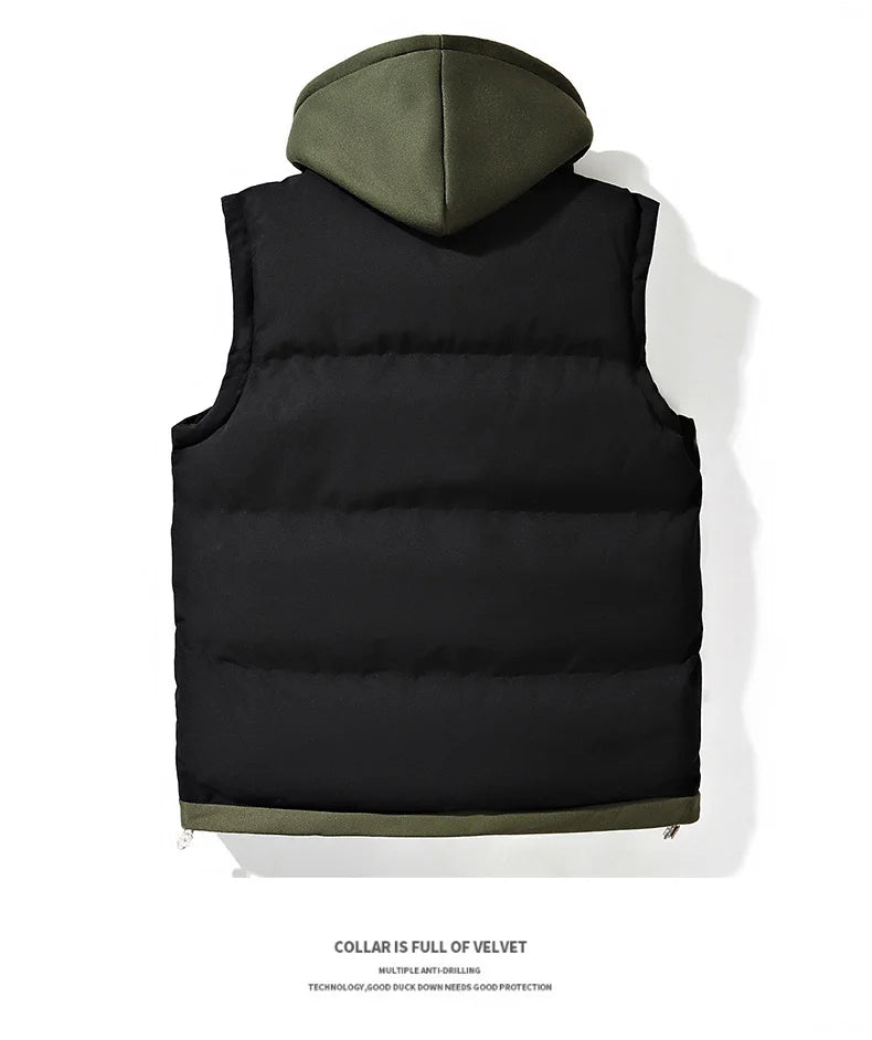 Autumn and winter down cotton vest for men and women, versatile, loose, trendy brand, fake two-piece vest, cotton jacket