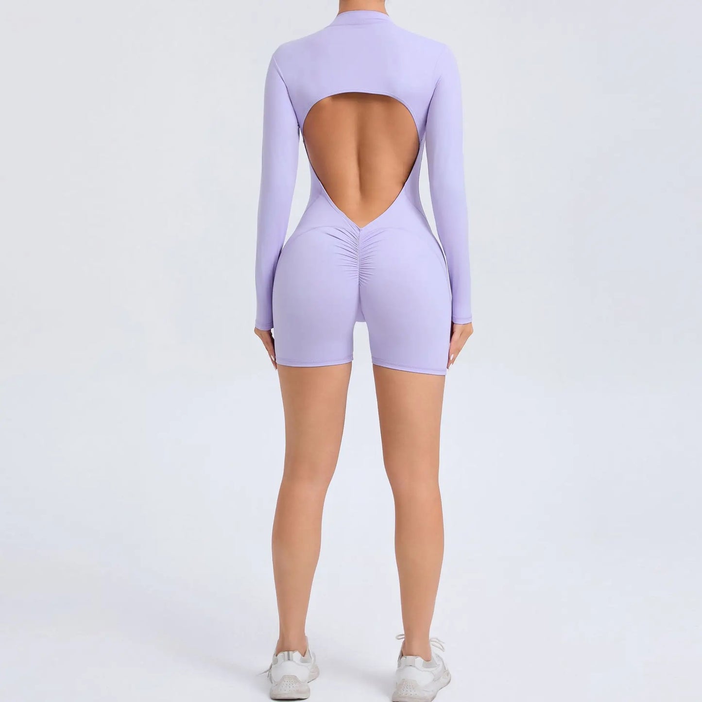 New Pad Zipper Long Sleeve Yoga Set Women One Piece Jumpsuit Gym Workout Shorts Fitness Stretch Bodysuit Sports Athletic Suit