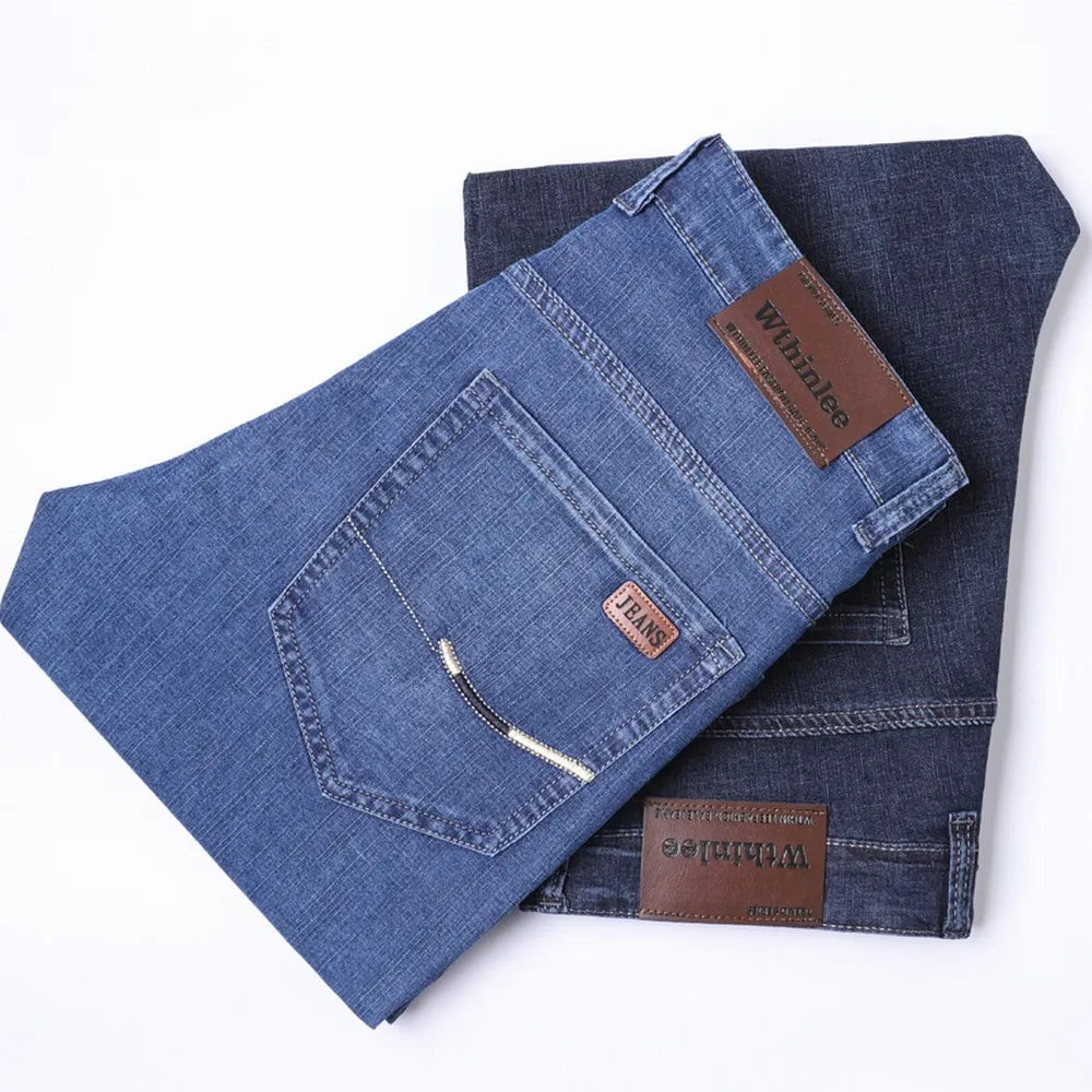 Summer Classic Shorts Jeans Men Denim Pants Straight Stretch Casual Cool  Thin Knee Length Blue Fashion Brand Daily Trousers