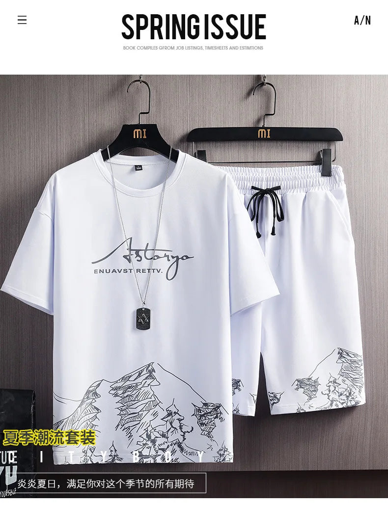 Summer Clothes For Men 2 Piece Men Set Short Sleeve Tshirt Shorts Set Men Fashion Clothing Printing Pattern Slim Tracksuit