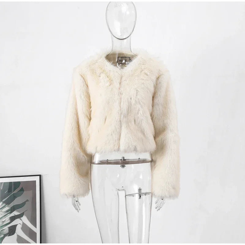 Fashion Fluffy Faux Fur Coat For Women Winter Elegant Loose Long Sleeve Jacket Female Luxury Thick Lady High Street Outerwear