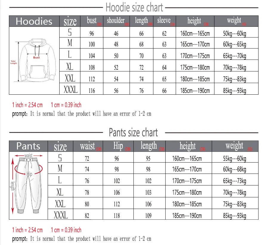 New Autumn Winter Men Women Tracksuit Hoodies + Pants 2Pcs Sets Suit Fashion Trend Hip Hop Y2K Clothing Sportswear Sweatshirts