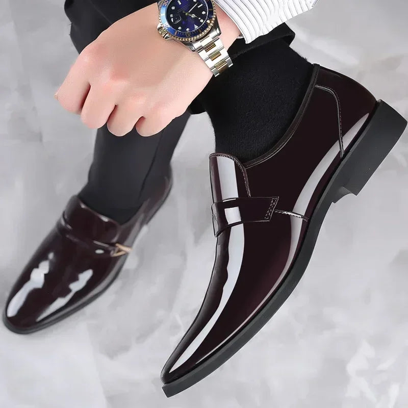 Men's Leather Shoes Paten Oxford Shoes for Men Slip on Bright Leather Business Casual Shoes Footwear Pointed Toe Shoes for Man