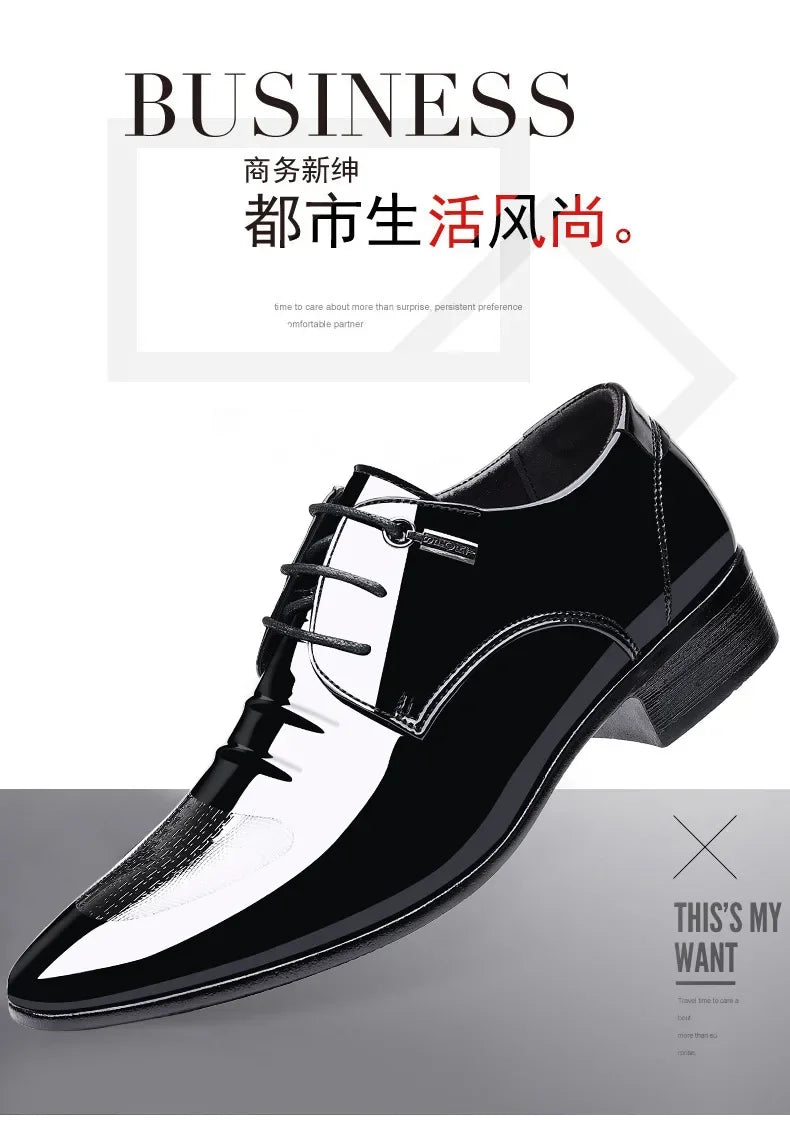 Trending Classic Men Dress Shoes for High Quality Men Oxfords Patent Leather Shoes Lace Up Formal Leather Wedding Party Shoes