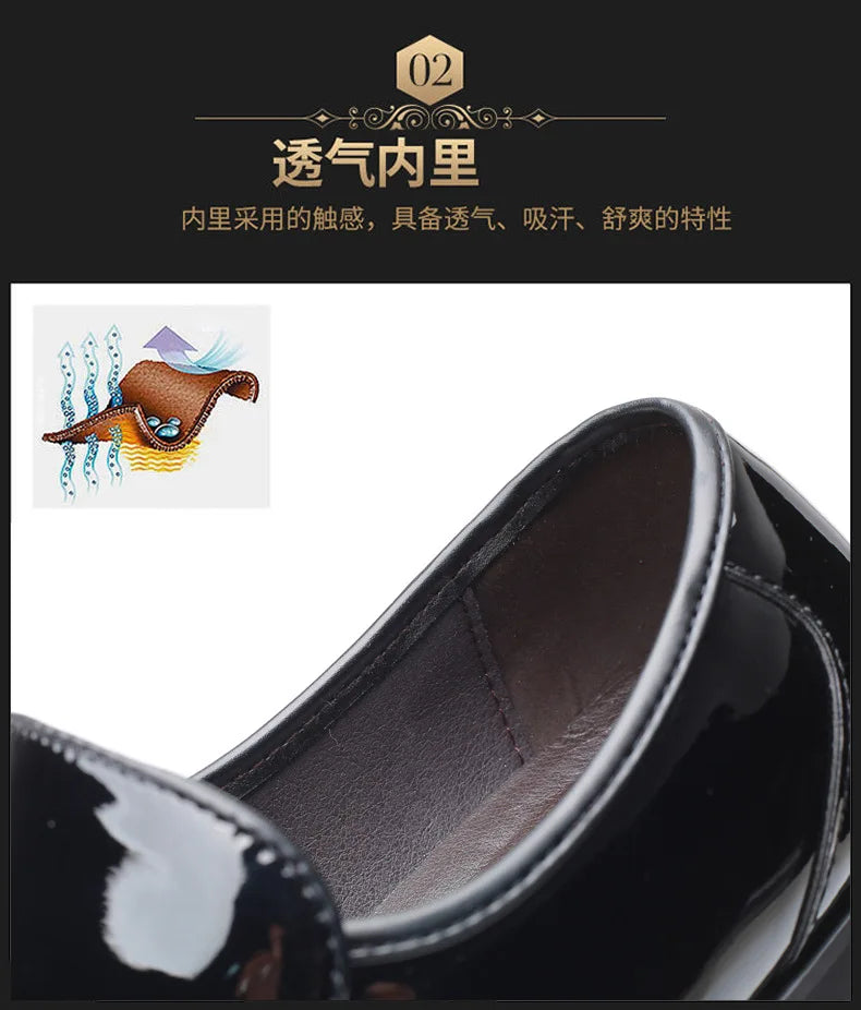 Men's Leather Shoes Paten Oxford Shoes for Men Slip on Bright Leather Business Casual Shoes Footwear Pointed Toe Shoes for Man