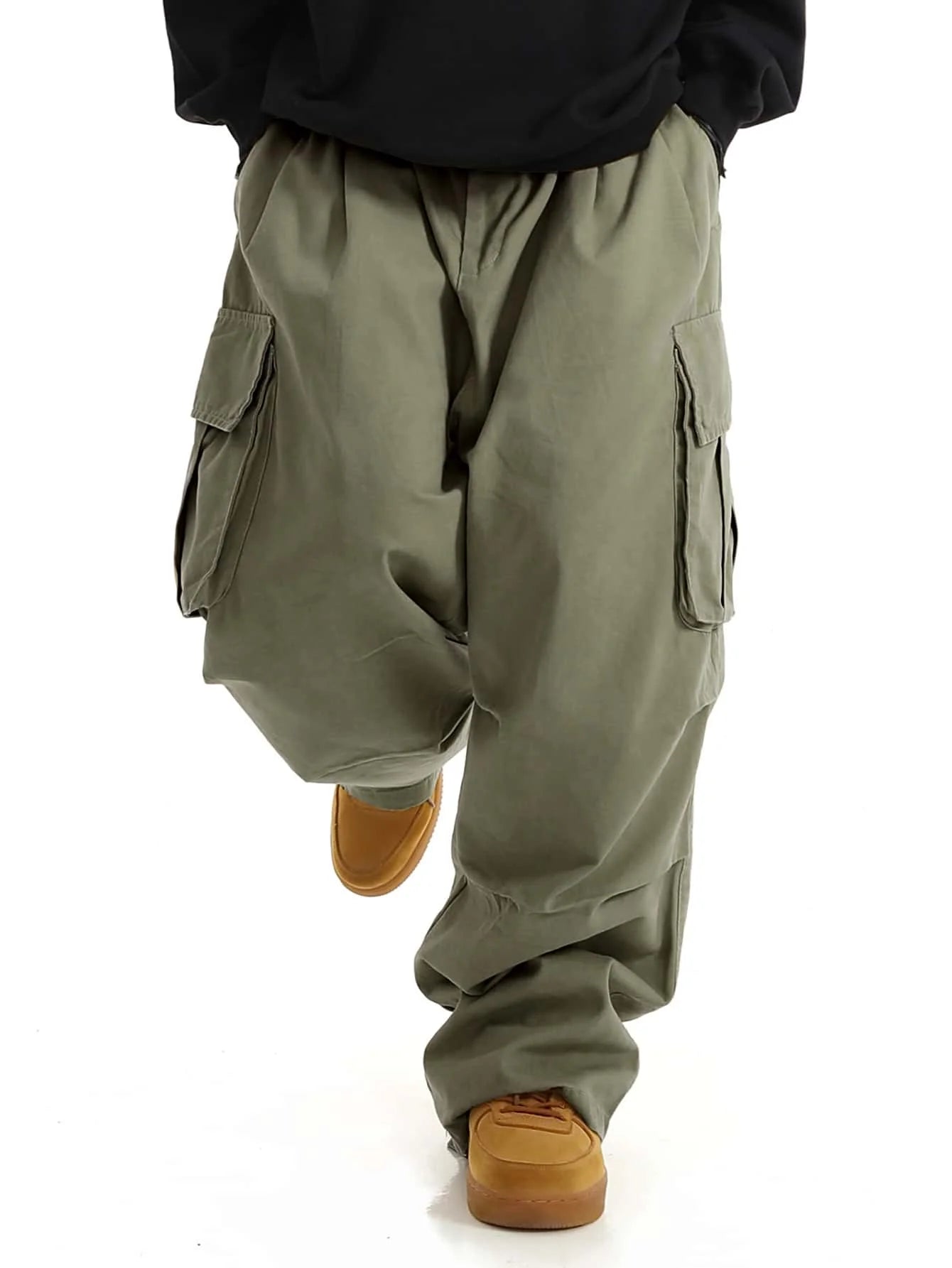 Classic Design Multi Flap Pockets Cargo Pants,Men's Loose Fit Drawstring Cargo Pants，For Skateboarding,Street,Outdoor Camping