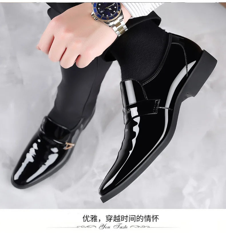 Men's Leather Shoes Paten Oxford Shoes for Men Slip on Bright Leather Business Casual Shoes Footwear Pointed Toe Shoes for Man