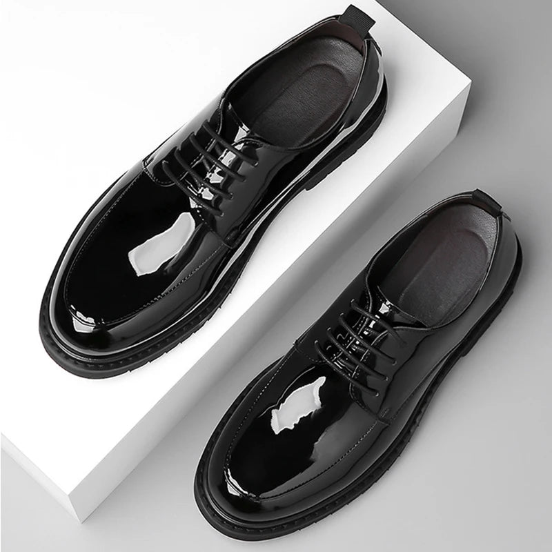 Italian Patent Leather Shoes for Men Business Shoe Lace Up Oxfords Plus Size Male Wedding Party Shoes Men Black Leather Casual