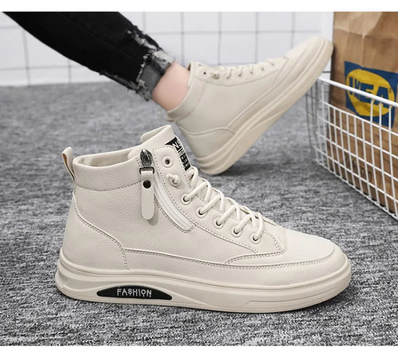 Men Boots 2024 New High Top Leather Casual Shoes Fashion Versatile Shoes Flat Ankle Boots Business Outdoor Shoes For Man Sneaker