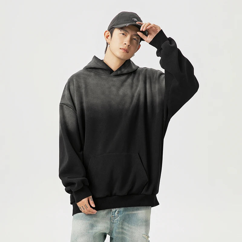 Hoodie New Men's Retro Washed Gradient Hooded Sweatshirt Women's Fall Winter Fashion Casual Loose Pullover Casual Sportswear